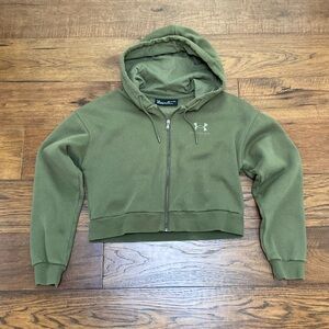 Under Armour Cropped Full Zip Hoodie, olive green, size S